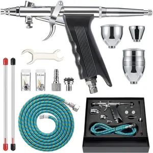 Airbrush Kit, Double Action Trigger Airbrush Gun with 0.3mm/0.5mm/0.8mm Needles, 2cc/5cc/13cc Paint Cups, Airbrush Spray Tool Set for Painting, Nails, Cake Decorating, Tattoo, and Makeup