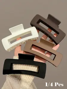 1 or 4 Pcs Large Square Plastic Hair Claws for Women, 4.33" (11 cm), Black, White and Brown, Fashionable Elegant Minimalist Style, Suitable for Daily Wear, Parties, Commute and Vacation, for Styling, Washing, Makeup and Outfit Accessorizing