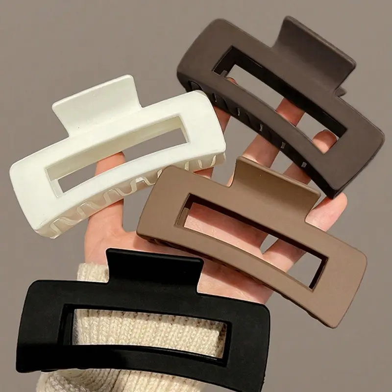 4pcs Women Black White 4-33in 11cm Square Plastic Large Hair Clips Fashionable Versatile Style Suitable For Daily Party Commute Vacation Hair Claws Claw Clip Pack For Styling Washing Make-Up Outfit Accessorizing Hair Claws Set, Fashion Hair Accessories