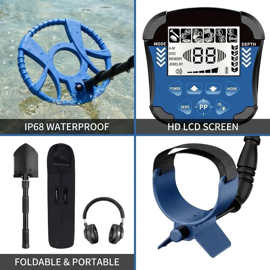 Metal Detector for Adults Waterproof-Professional Higher Accuracy Gold Detector with LCD Display,5 Mode,Advanced DSP Chip 12" Coil(Blue) Home