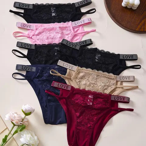 Women's Rhinestone Letter Tape High Waist Panty, Soft Comfy Breathable Knicker for Daily Wear, Underwear for All Seasons, Comfy Fit Panty