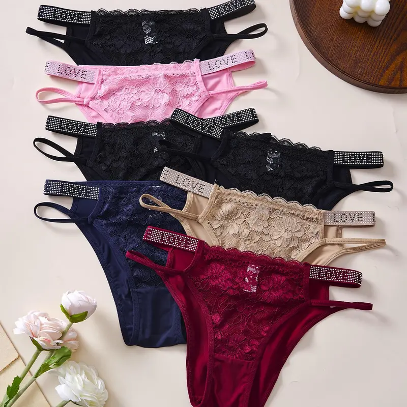 Women's Rhinestone Letter Tape High Waist Panty, Soft Comfy Breathable Knicker for Daily Wear, Underwear for All Seasons, Comfy Fit Panty