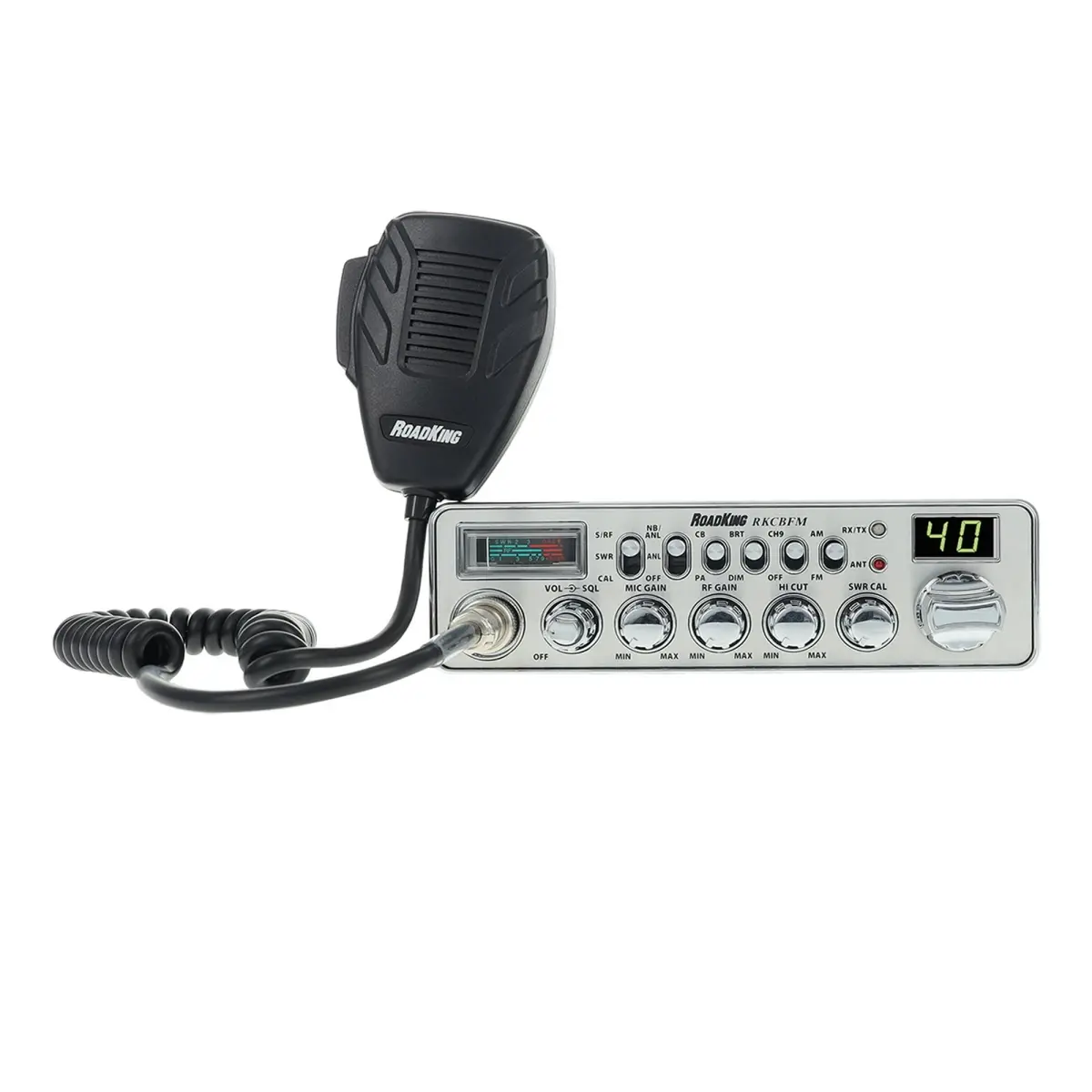 RoadKing RKCBFM Dual-Mode AM/FM CB Radio for Truckers - 40 Channels, Pro Emergency Channel, Noise-Cancelling Mic, Large Display, 4W Audio Digital Equipment with Plastic Speaker
