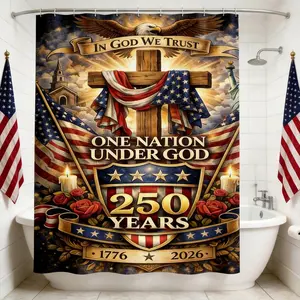 One Nation Under God 250th Anniversary Shower Curtain, In God We Trust Bald Eagle Cross Print, Patriotic Christian USA Bathroom Decor