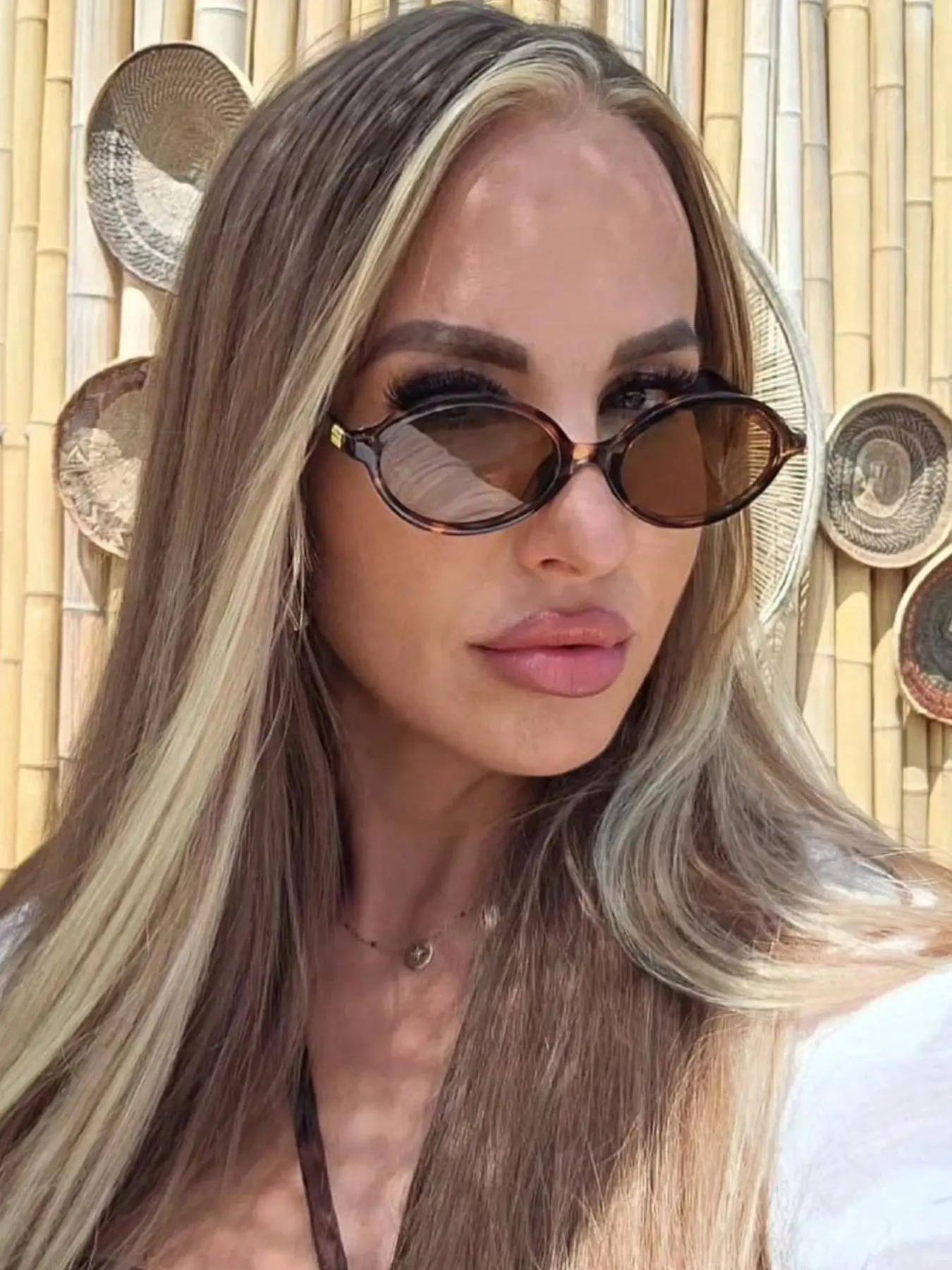 Vintage Oval Sunglasses Unisex, Fashionable High-End Casual Wear, Perfect Beach Vacation Accessory, Polycarbonate Frame, Uv400 Protection