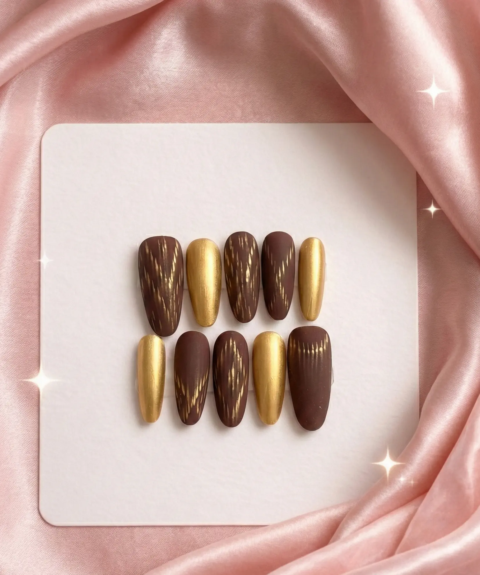 Be You Nails | Mocha Luxe Press-on Nails - Handmade Brown & Gold