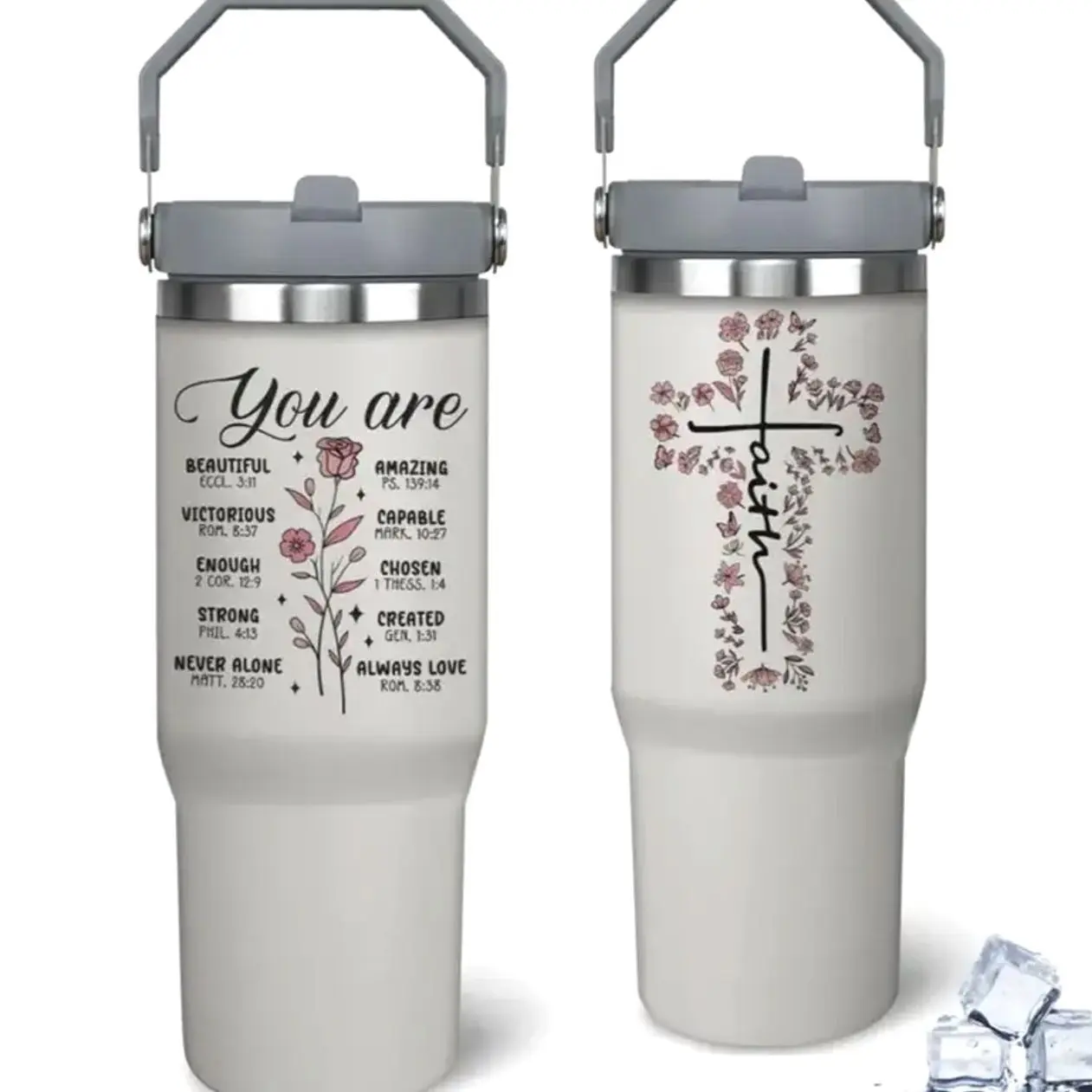 Inspirational 30oz Stainless Steel Tumbler with Handle - Perfect Christian Faith Gift for Women, Ideal for Birthdays & Christmas - Bottle - Drinkware