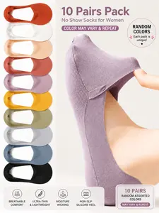 10 Pairs of Women's Invisible Socks - Comfortable, Elegant, Breathable Polyester Short Socks with Sponge Bottom for Enhanced Grip and Stability, Smooth Knitted Fabric, Perfect for Casual Wear Womenswear Basic