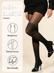 Gradient All-Over Print High-Waist Socks, Slim-Fitting Fashion Over-The-Knee Socks, Luxurious Sparkle for Daily Wear, All Seasons, Womenswear