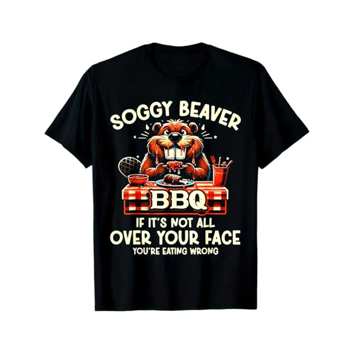Men's 100% Cotton Heavyweight Classic Casual Short-Sleeve BBQ Graphic T-Shirt - Menswear, Soft Fabric, Relaxed Fit, Moisture-Wicking Round Neck, Printed, Available in 2XL-5XL for Hiking