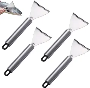 4 Pack Fish Scaler Scale Remover Stainless Steel Rake  Scraping Tool Descaler  Scales Cleaning Descaling Scraper for Bream Salmon Fishes Seafood Market Kitchen