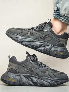 Men's Sporty Lace Up Platform Sneakers, Casual Comfortable Breathable Running Shoes, Trendy All-match Sports Shoes for Daily Wear, Outdoor Sneakers