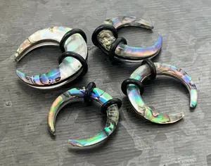 PAIR of Unique Organic Abalone Resin Buffalo Tapers Plugs - Gauges 6g (4mm) thru 0g (8mm)