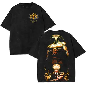 Jujutsu Kaisen Mahoraga & Sukuna JJk Jujutsu Kaisen Anime Manga 2 Sided Washed T-Shirt Menswear 90s Soft Graphic Tee Gift Classic Vintage Oversized Crewneck Cotton Fabric casual streetwear Seamless Rib Collar 100% Premium Cotton 230gsm Top Tshirt Clothes