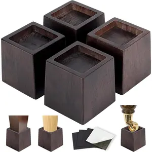 3 Inch Wood Bed Risers – 4 Pack Wood Furniture Risers Extenders for Bed, Sofa&Table, Up to 2200lbs, Non-Slip Recessed Hole Furniture Lifts for (Walnut Color)