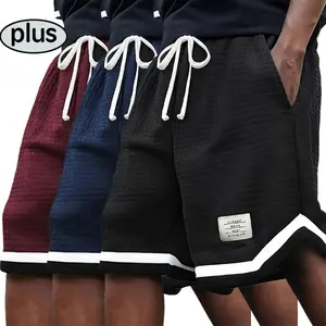 PLUS 3 Pack Plus Size Men's Waffle Knit Shorts Stretch Drawstring Waistband Summer Casual Breathable Soft Fabric Versatile Solid Gray Relaxed Fit Homewear Streetwear