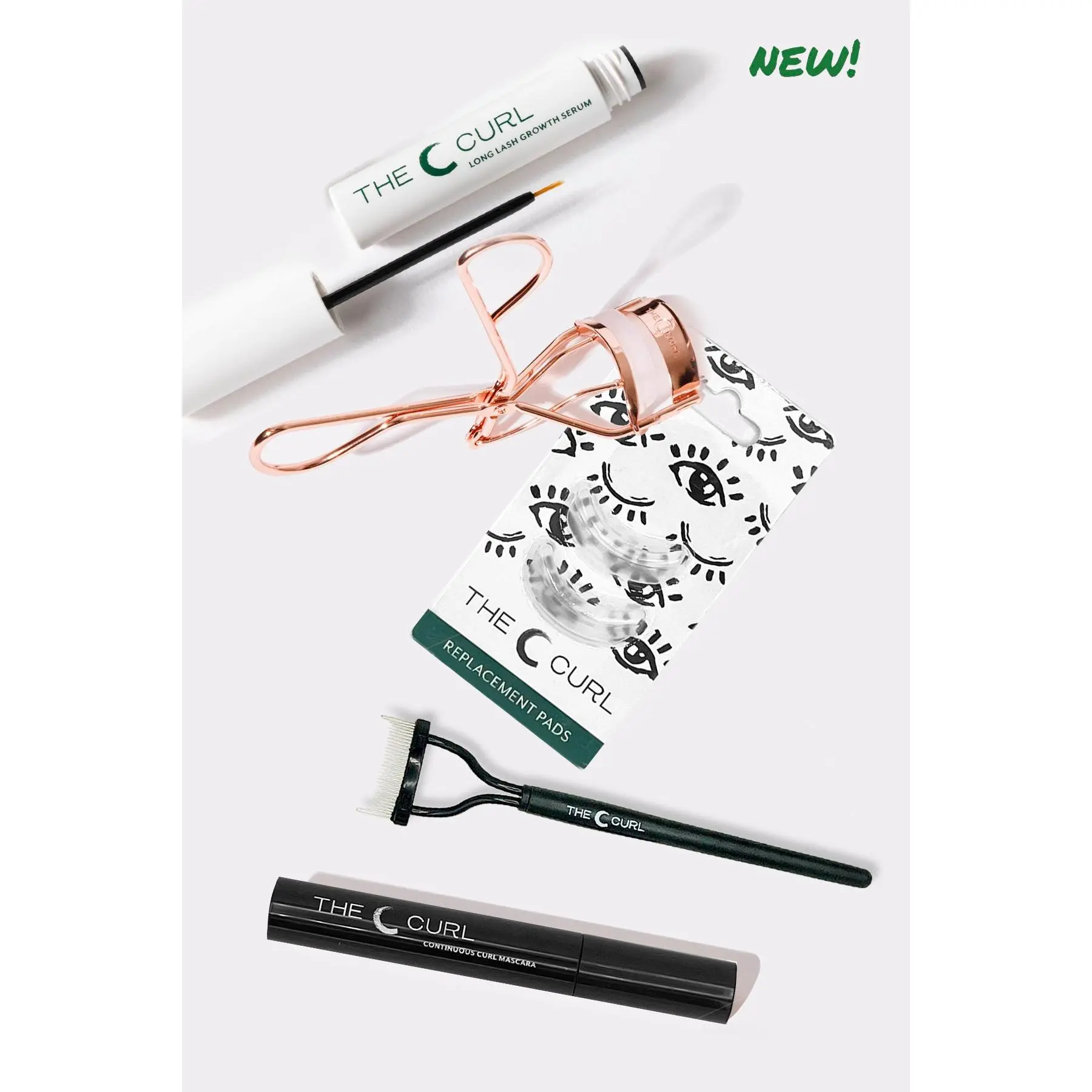 All the happy things - Complete Eyelash Care Kit with The C Curl, Continuous Curl Mascara, Curl Comb, Replacement Pads & Lash Growth Serum for Long, Happy Lashes Makeup Cosmetic