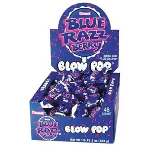 Charms Blow Pops Blue Raspberry 48 ct. - Hard Candy Lollipop with Chewy Bubble Gum Center with Blue Raspberry Flavor - 48 Count Box Snack Sweet