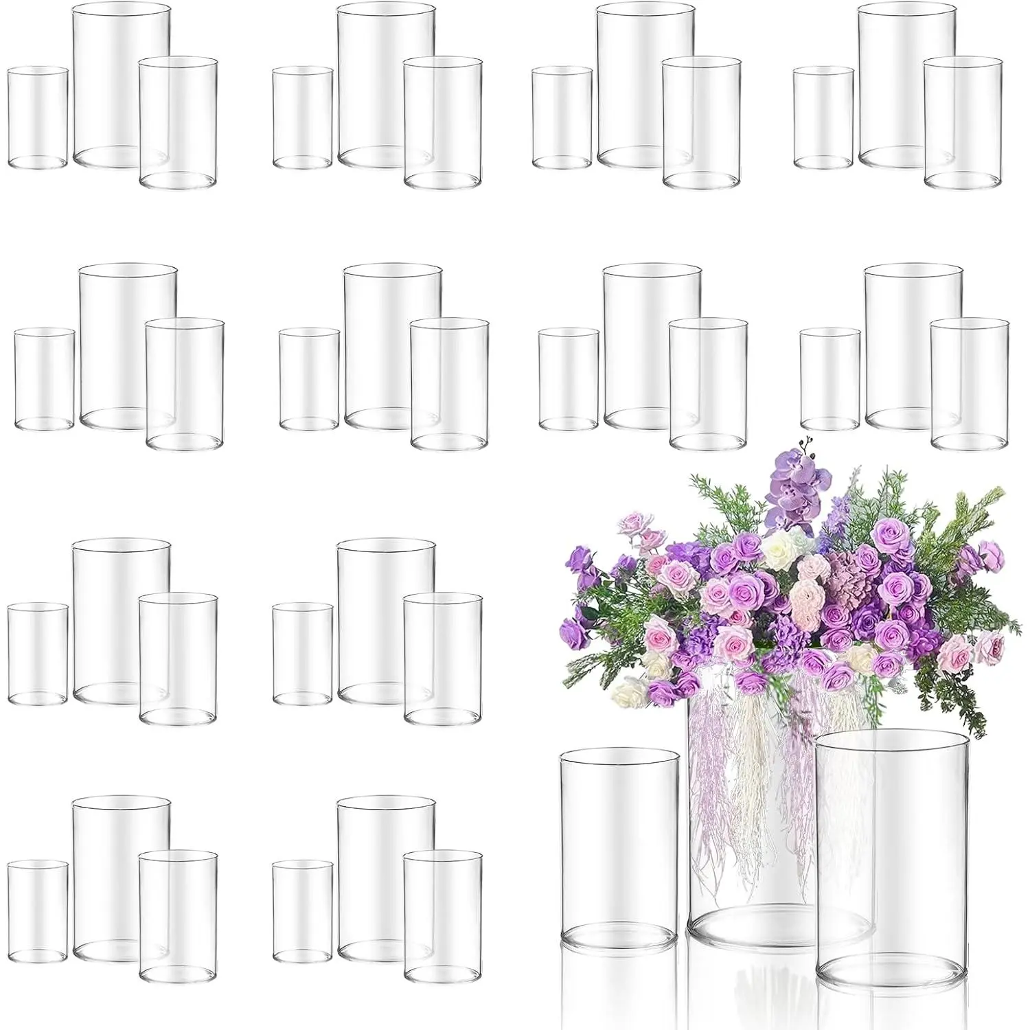 36 count Glass Vase Cylinder for Centerpieces Small Flower Glass Clear  Decor Centerpiece Table Flower Vase Decorations for Wedding&Holiday 4,4.7,6Inch Tall