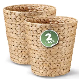2-Pack Wicker Trash Cans for Bathroom, Bedroom, Office - Rattan Trash Can - Decorative Waste Basket
