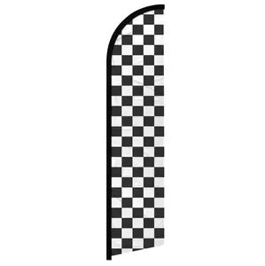 Black & White Checkered Windless Advertising Flag - Polyester Fabric Backdrop Banner with Curved Sleeve for Home, Festive Party Supplies