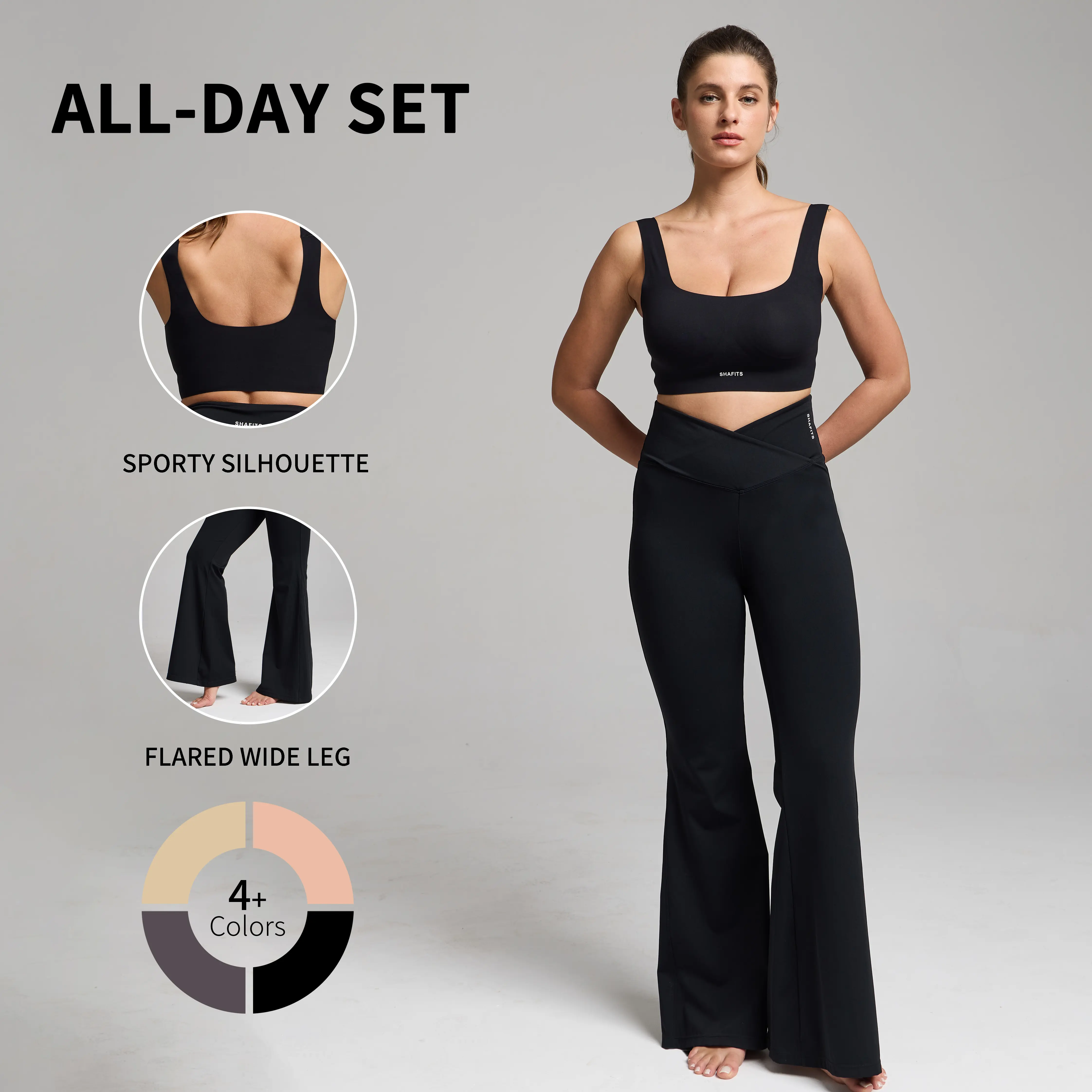 Shafits Women's 2-Piece Flare Tracksuit Set with Padded Sports Bra, Tummy Control & Butt-Lifting Wide Leg Pants for Yoga & Gym, Yoga Bottoms, Women's Workout Sets, Tank Tops, Sporty Chic, Yoga Fashion