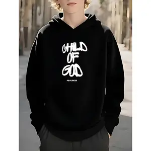 Boys' " of God" & Psalm 23 Verse Hooded Sweatshirt - Soft Pullover Sweater for, Faith Apparel, Machine Washable Winter Warmth, Casual Church Wear (Regular Fit)