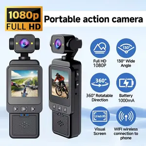 1080P Handheld Vlogging Camera, WiFi Pocket Action Camera, Anti-Shake Body Cam for Traval,  with 180° Rotatable Lens