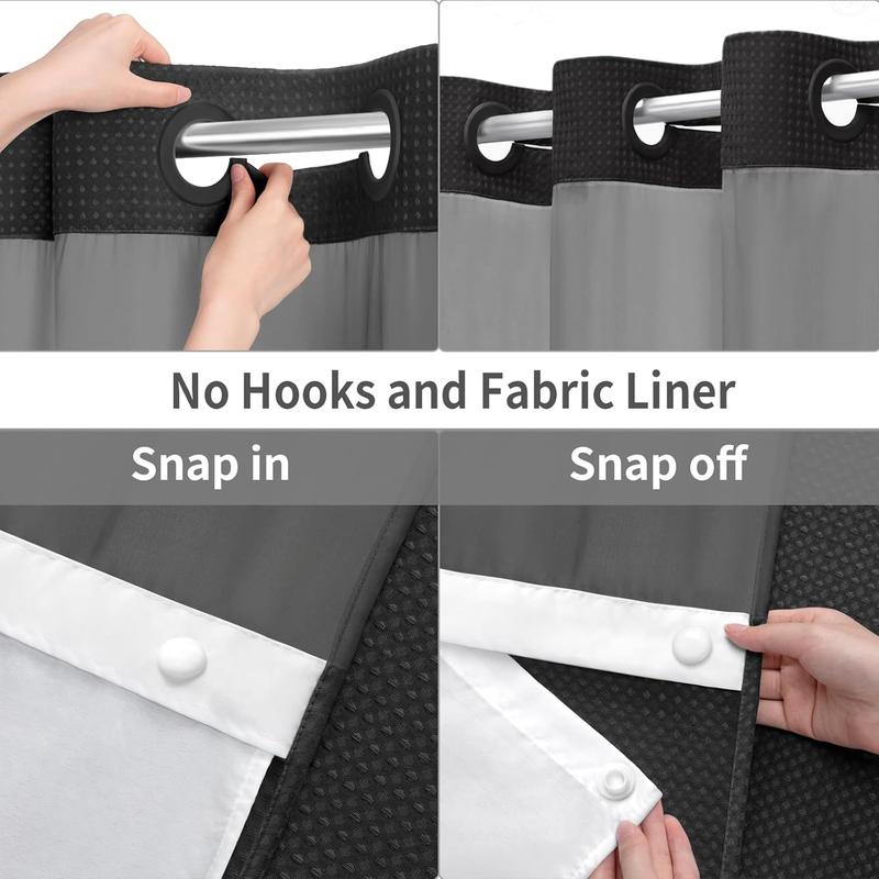 1pc No Hook Shower Curtain with Snap in Liner Set, Hotel Luxury Shower Curtains for Bathroom with See Through Top Window, Waterproof, Machine Washable 71W x 74H Shower Curtain Sets