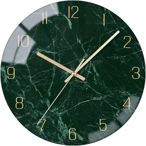 Glass Wall Clock Silent Non Ticking Wall Clock- 12 Inch Quality Quartz Battery Operated Round Easy to Read Home/Office/Classroom/School Clock (Dark Green)