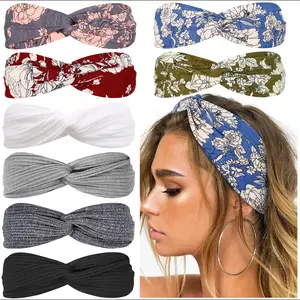 Huachi Boho Headbands for Women Twist Head Band Soft Elastic Hair Bands for Teen Girls Head Wrap Fashion Accessories, Floral Print Plus Solid Colors
