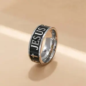 1pc Stainless Steel Retro Cross Letter Pattern Popular Men's Rings Gift Jewelry