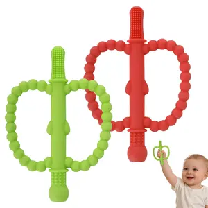 2 Pack Apple Shape Baby Teething Straw Toys, Silicone Sensory Chew Tubes for Infants & Toddlers, BPA-Free Teether for Soothing Gum Relief