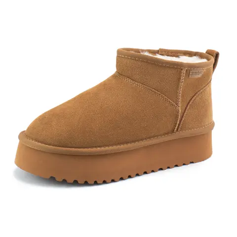 xixitiao Women's Genuine Suede Leather Slip-On Ankle Boots,Water-Splahproof Fuzzy Platform Slippers,Soft Faux Fur Lining Booties,Warm Winter Fall Memory Foam House Shoes Indoor Outdoor,Unique Holiday Gift