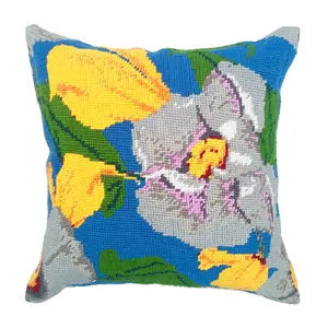 Needlepoint Pillow Kit - White Hibiscus-Blue