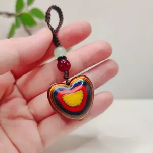 1pc handmade rainbow wood heart keychain ornament - suitable for boyfriend/girlfriend or as a gift for Valentine's Day, Christmas, New Year (rainbow wood texture is random)