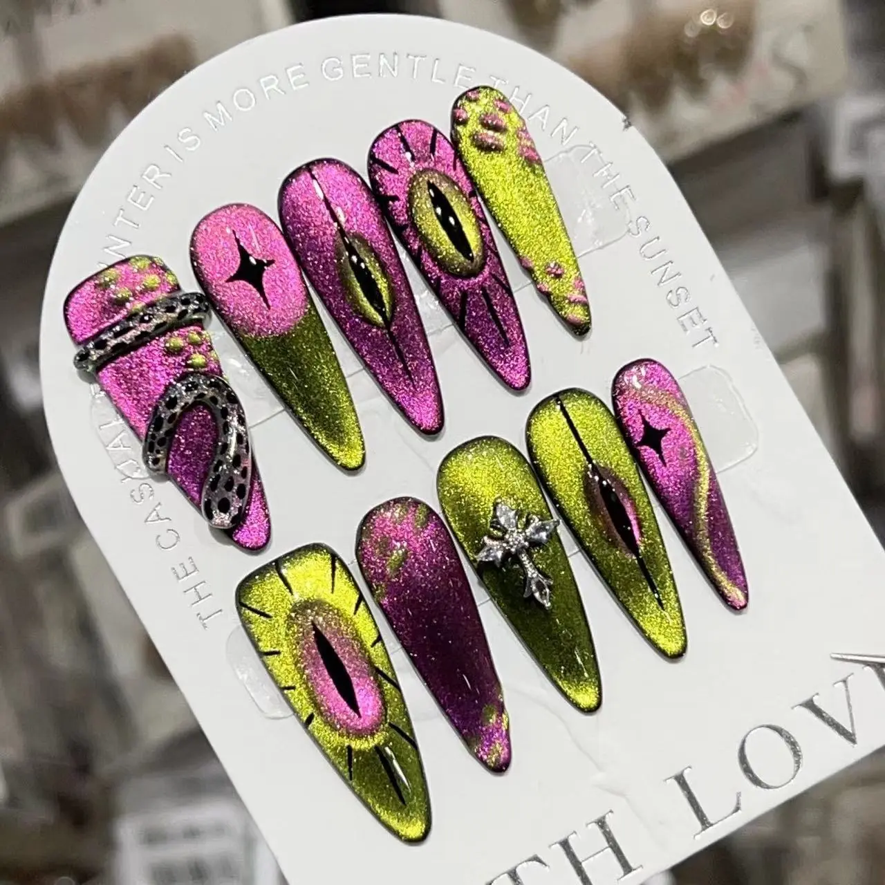 Long Stiletto Alien Eye Snake Press On Nails Gothic Handmade Nail Art