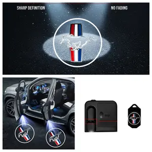 2 PCS Ford Mustang Door Projector Lights, No-Drill Stick-on LED Logo Ghost Shadow Ambient Lights, Universal Fit for Most Mustang Models, Car Exterior Decoration Upgrade Accessories