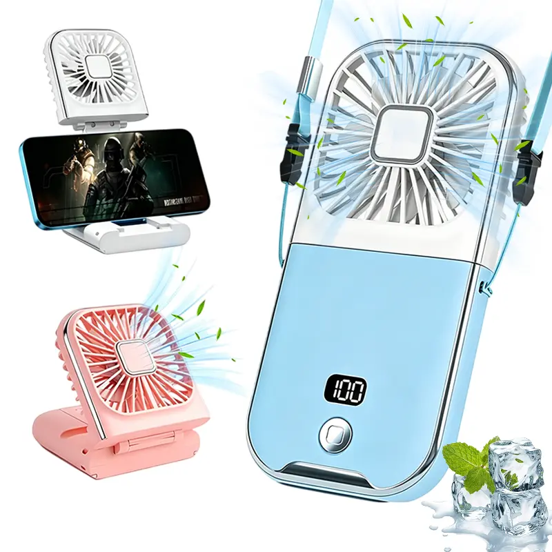 3-in-1 Portable Turbo Fan, 100 Speed Adjustable Levels Foldable, 3000mAh Rechargeable USB with Power Bank & Phone Holder, Handheld / Neck / Desktop Cooling Mini Fan for Summer Travel, Gift, DealsForYouDays