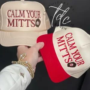 Calm Your Mitts Foam Trucker Hat, Machine Embroidery, Baseball Mom Hat, Game Day