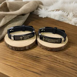 2Pcs / Set Inspirational Quote Bible Verse Cross Bracelets Faith Christian Silicone Adjustable Couple Bracelet Gospel Religious Jewelry （Matthew 19:26 & Philippians 4:13）,Jewelry for Birthday / Christmas / New Year / Valentine's Day Love Gift