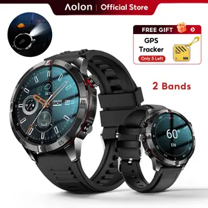 Aolon GT6 Pro Military-Grade Outdoor Smartwatch with 1.51" AMOLED display, built-in LED flashlight, precision compass, Bluetooth calling, heart rate monitoring & sports tracking, 5-button control, 500mAh battery up to 60 days, 1ATM & IP68 waterproof.