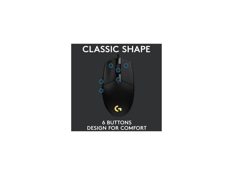 Logitech G203 Wired Gaming Mouse, 8,000 DPI, Rainbow Optical Effect LIGHTSYNC RGB, 6 Programmable Buttons, On-Board Memory, Screen Mapping, PC/Mac Computer and Laptop Compatible - Black