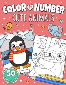 Cute Animals Color by Number for Kids Ages 4-8: Coloring Book of 50 Farm, Jungle, Forest and Sea Animals for Boys and Girls