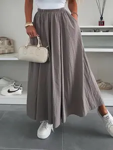 Women's Solid Color Long Skirt, Casual Comfy  Skirt for Daily Wear, Ladies Bottoms for Summer