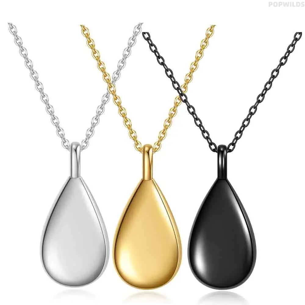 31MM Openable Water Drop Bottle Urn Pendant Necklace - Fashion Metal Coating Charm Jewelry with Chain & Link, Simple Elegant Memorial Keepsake for Daily Wear