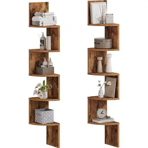 HOOBRO Corner Shelf Wall-Mounted, Set of 2 Floating Corner Shelves, 5-Tier Bookshelves for Wall Decor in Living Room, Bedroom, Bathroom, Home Office, Rustic Brown