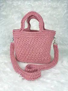 Handmade Crochet Purse with Floral Lining | Jasmine Stitch Cotton Bag with Leather Base