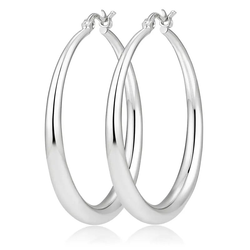 S925 Sterling Silver Post Hoop Earrings for Women Hypoallergenic Lightweight Large Small Hoop Earrings Daily Wear Gift for Girlfriend Wife Mom 30/40/50mm