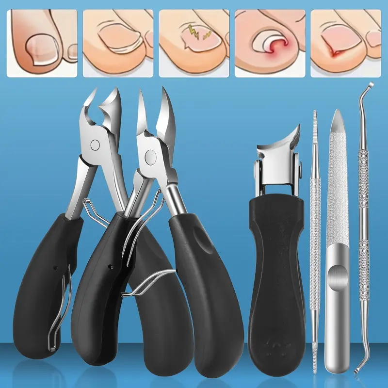6-piece professional nail and foot repair kit, heavy-duty stainless steel toenail clip kit, suitable for endogenous toenails and thick hard nails of the elderly, a complete set of foot care tools for home use
